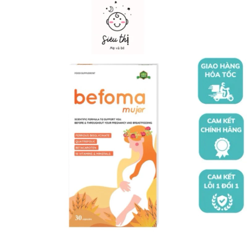 Sắt Befoma Hunmed - Bổ sung Sắt, acid folic và vitamin khoáng chất cho mẹ bầu hộp 30 viên