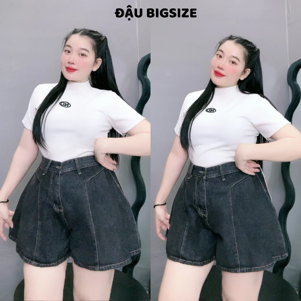 Quần short jeans bigsize nữ lưng cao dáng chữ A ống rộng chất mềm không co giãn - Q506