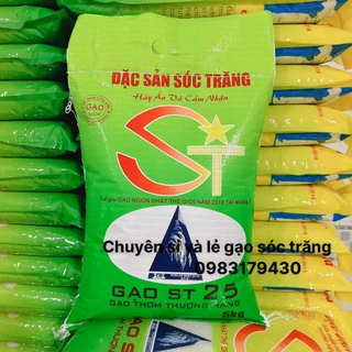 Gạo ST25 Dẻo Mềm Cơm thơm cơm Túi 5Kg ( Bao May )