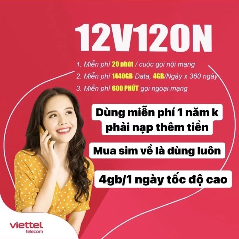 [Tỷ GB] Sim Max Băng Thông 4G Viettel Trọn Gói 1 Năm Dùng Mạng Miễn Phí