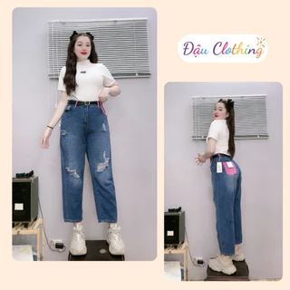 Quần jean nữ bigsize dáng quần baggy xẻ gấu phối túi hồng dễ thương cho nàng mũm mĩm Q504