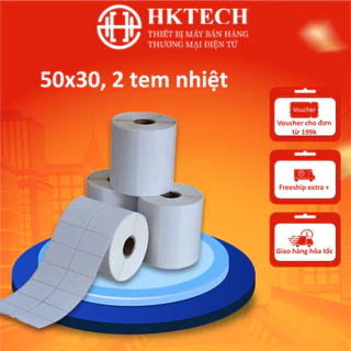 Giấy In Mã Vạch 2 Tem 50x30 mm In Nhiệt (Cuộn 30 Mét)