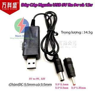 Cáp chuyển đổi dòng điện từ USB 5V DC sang 9V/12V DC chân tròn 5.5mm, 3.5mm