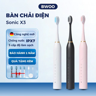 Bàn Chải Đánh Răng Điện Sonic X-3 Máy Đánh Răng Sóng Âm 5 Chế Độ  Tặng Kèm 4 Đầu Bàn Chải Bảo Hành 12 Tháng