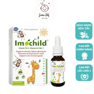 Imochild D3K2 - Giúp bổ sung vitamin D3, K2-MK7 và DHA, hỗ trợ bé phát triển chiều cao và trí não (Hộp 20ml) -Chính hãng