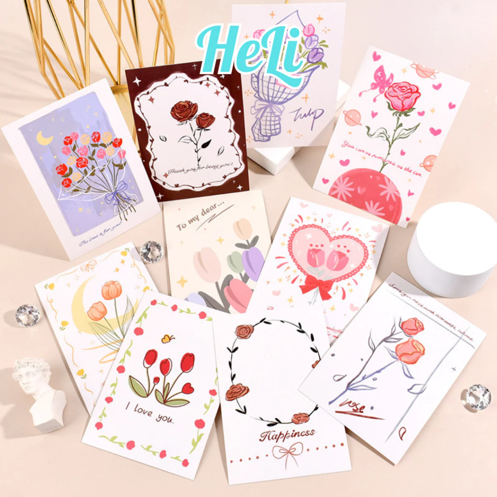 (THIỆP 02) COMBO 5 THIỆP GIẤY HÌNH HOA GHI LỜI CHÚC MỪNG, CẢM ƠN NHIỀU MÀU SẮC