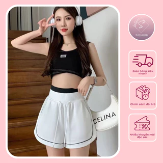 Quần short đùi lưng siêu cao, túi hộp, da cá phối viền kẻ Hàn Quốc - Sunny_Store_1188