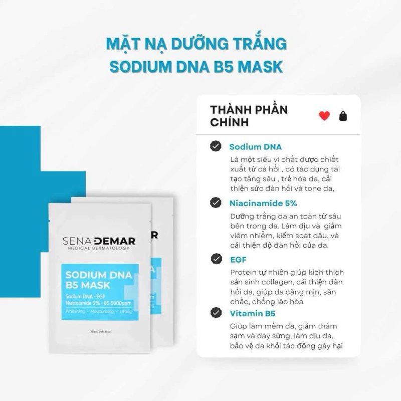 Mặt nạ B5 Senademar Sodium DNA B5 mask hạn 2027 - 1 miếng lẻ