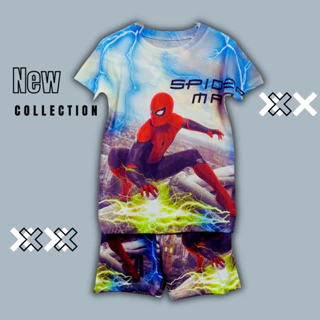 Đồ bộ bé trai, bộ thun lạnh cộc tay bé trai in 3D hình siêu nhân Người Nhện - Spider Man size đại cho bé từ 10 - 60kg