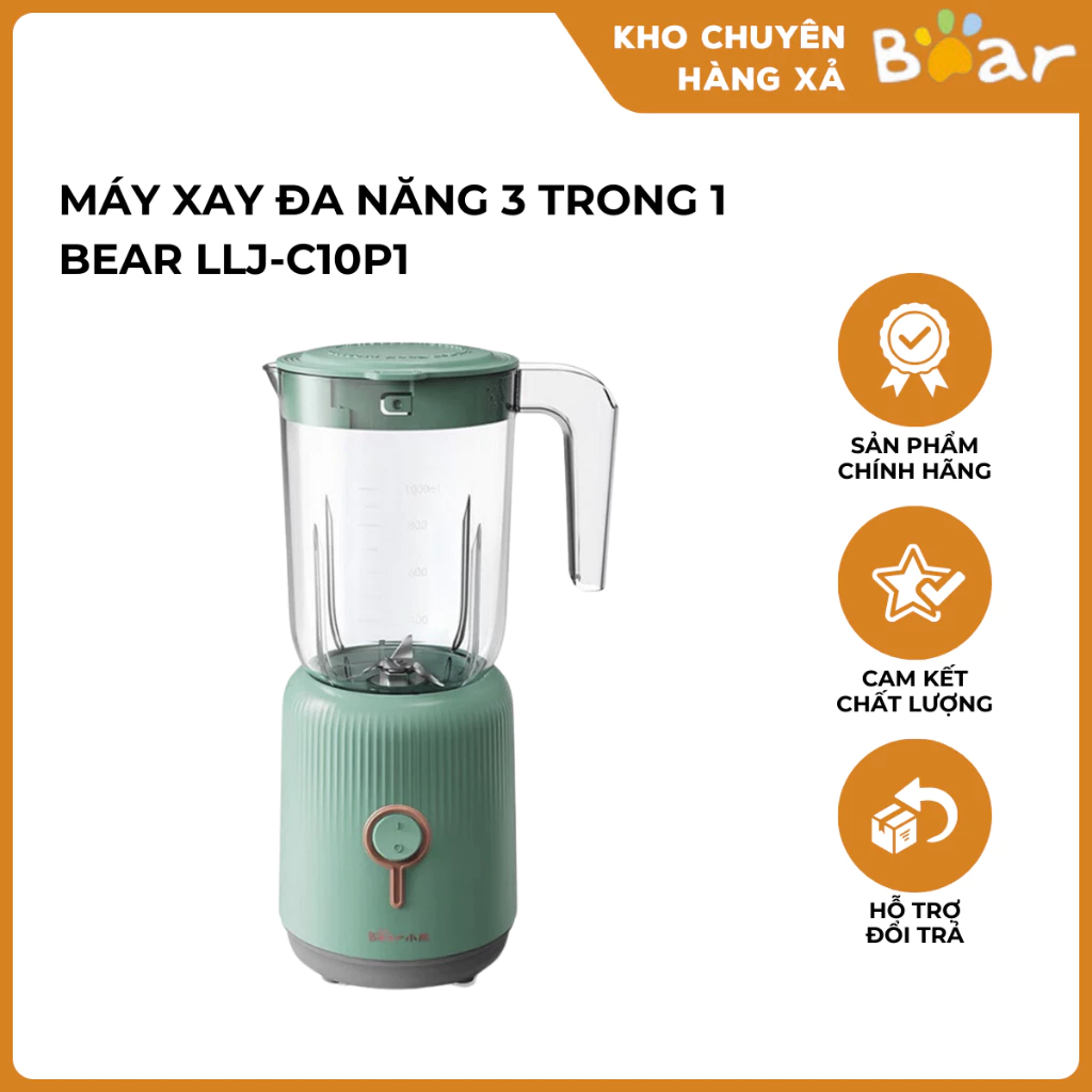 "Máy Xay Đa Năng 3 Trong 1 Bear LLJ-C10P1 Thiết Kế Nhỏ Gọn Xay Sinh Tố Bột Cháo Tiện Lợi Công Suất Mạnh Mẽ  "