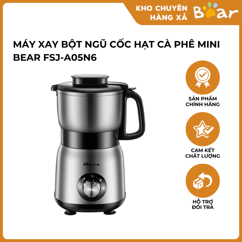 Máy Xay Bột Ngũ Cốc Hạt Cà Phê Mini Bear FSJ-A05N6 Công Suất Lớn Nhỏ Gọn Giảm Tiếng Ồn Độ Mịn Cao 750g