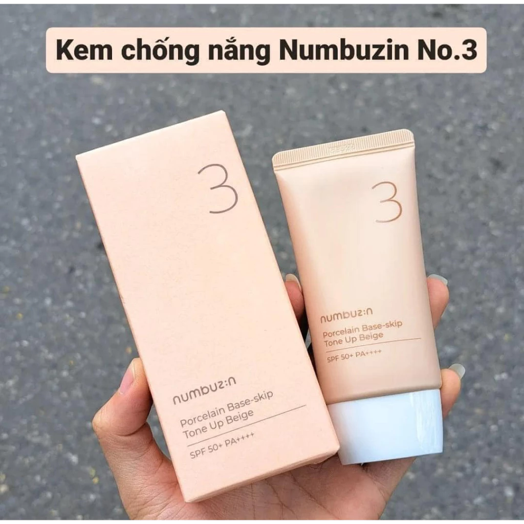 Kem Nâng Tone Chống Nắng Numbuzin No.3 Porcelain Base-skip Tone Up Beige SPF50 50ml