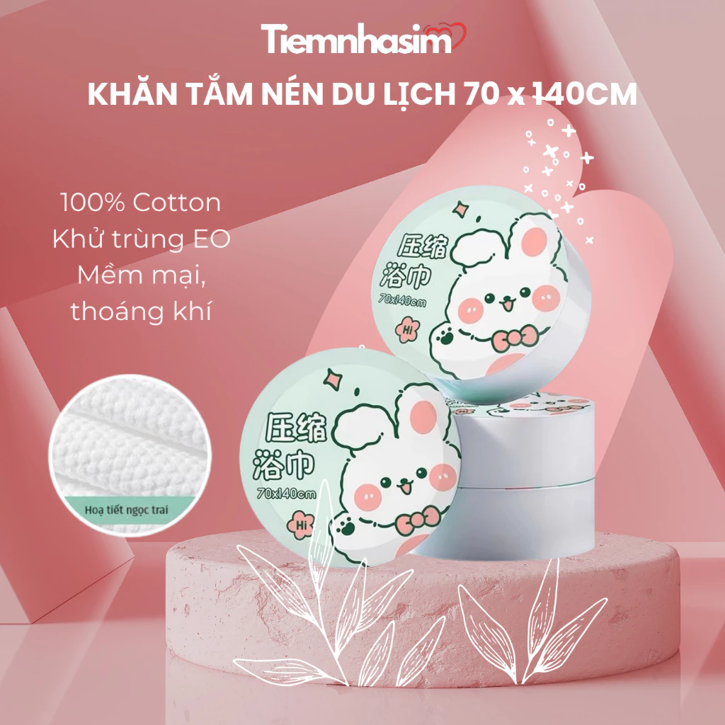 Khăn tắm nén du lịch dùng 1 lần kích thước 70x140cm thấm hút nhanh, nhỏ gọn, tiện lợi