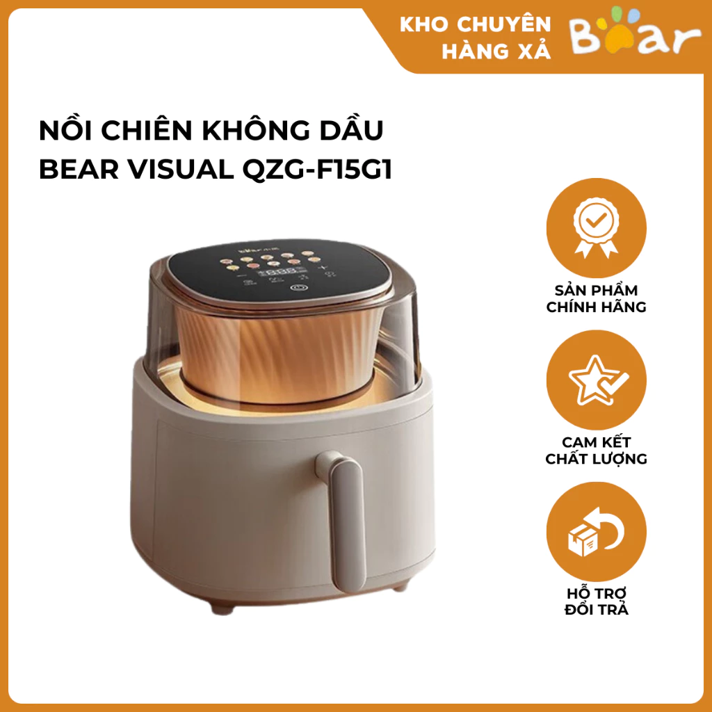 "Nồi Chiên Không Dầu Bear Visual QZG-F15G1 Công Nghệ Cao Thức Ăn Chín Đều Giữ Hương Vị Dung Tích 6L  "