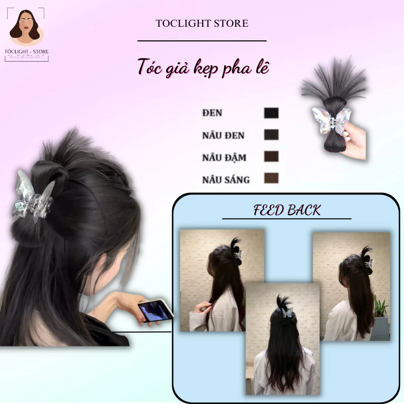✨ Tóc Giả Kẹp Y2K Hình B ướm Đính Pha Lê 🦋 Có Lông Vũ Tự Nhiên– Kẹp Tóc Đuôi Gà Tổ Chim Cho Nữ 🎀 Dự Tiệc, Chụp Ảnh