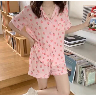 Bộ pijama cộc tay họa tiết ngộ nghĩnh mặc hè chất cotton mát freesize 45-58kg