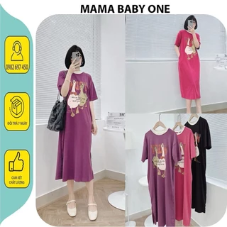 Đầm váy bầu cotton mềm mát mặc xuân hè V815-Váy xinh thiết kế dáng suông in hình chú vịt ngộ nghĩnh mặc đi làm đi chơi