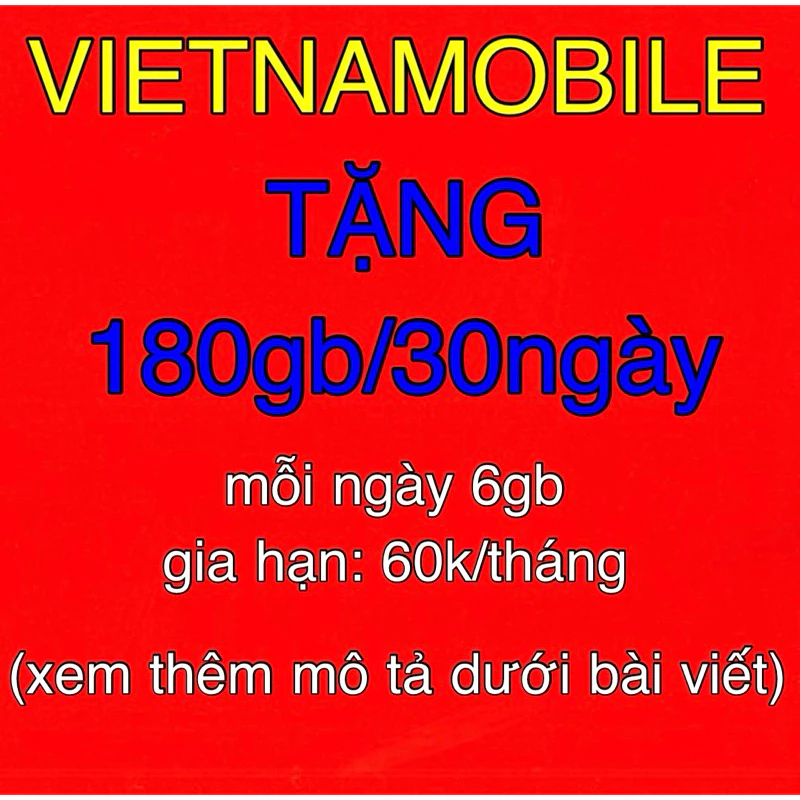 SIM VIETNAMOBILE Dùng Mạng 30 Ngày