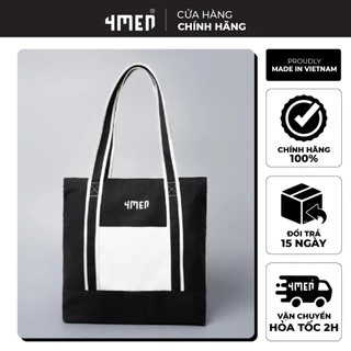 Túi tote thời trang đen phối trắng phong cách trẻ trung 4MEN TX017 túi đeo vải canvas bền bỉ cứng cáp chống thấm nước