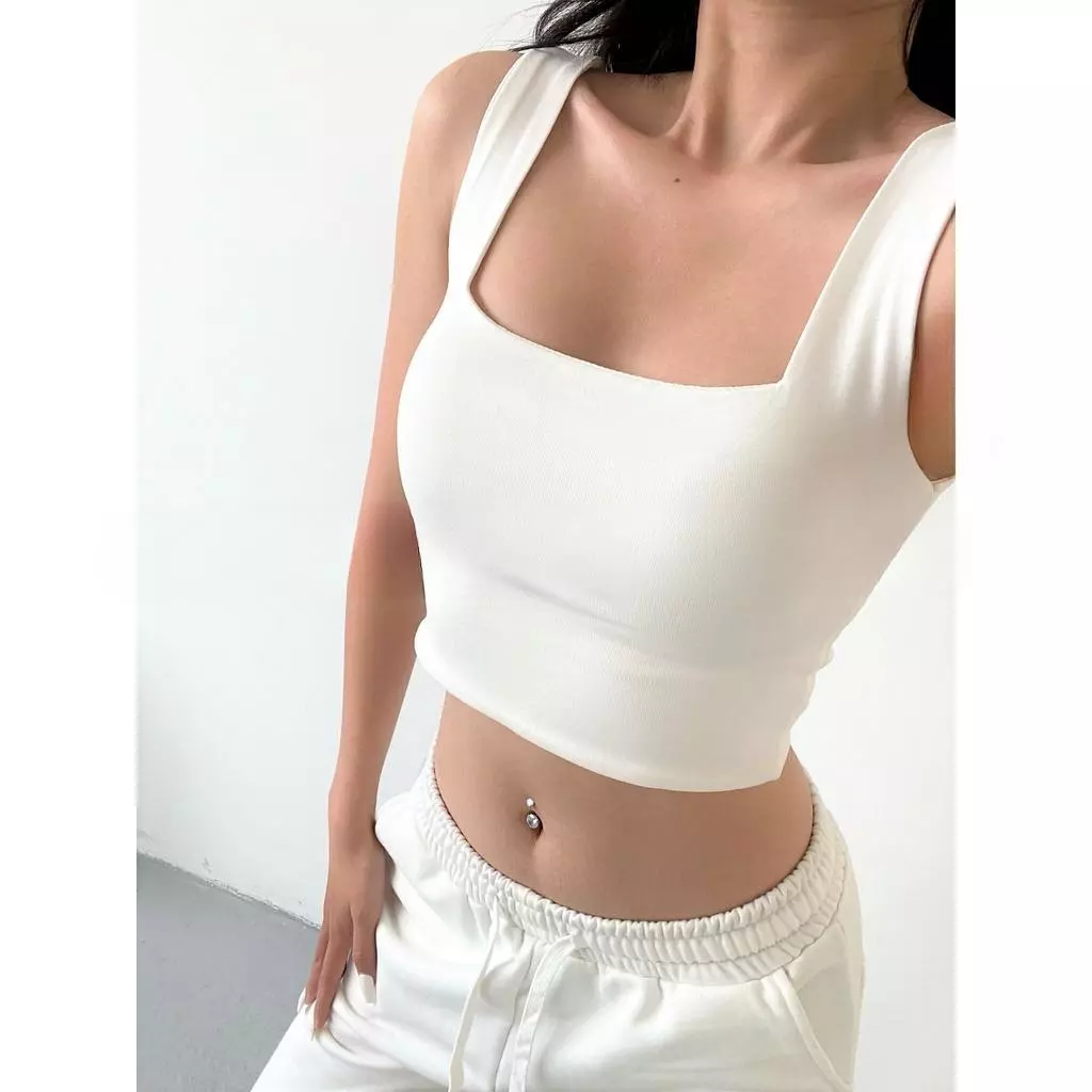 Áo Croptop 2 Dây Bản To, Áo Hai Dây Cổ Vuông Ôm Body Cotton 2 Lớp