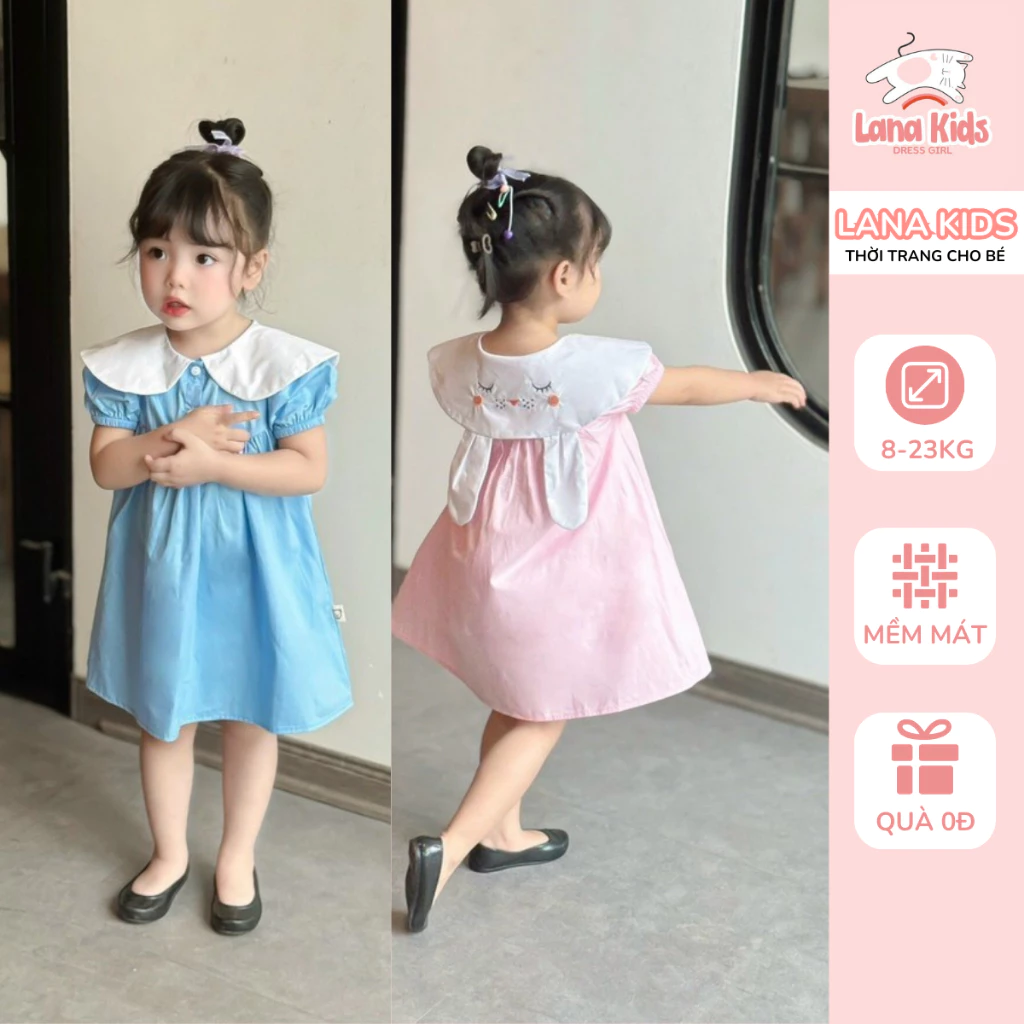 Đầm Váy Bé Gái 8 - 23kg Chất Thô Cotton Mùa Hè Tai Thỏ Xinh Yêu Lana Kids