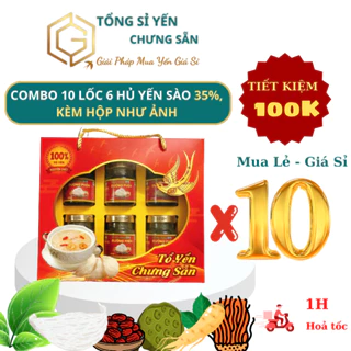 Combo 10 Lốc Yến Sào Chưng Sẵn 6 Hủ, Yến Nha Trang 35%,  giá sỉ tiết kiệm hơn 100K