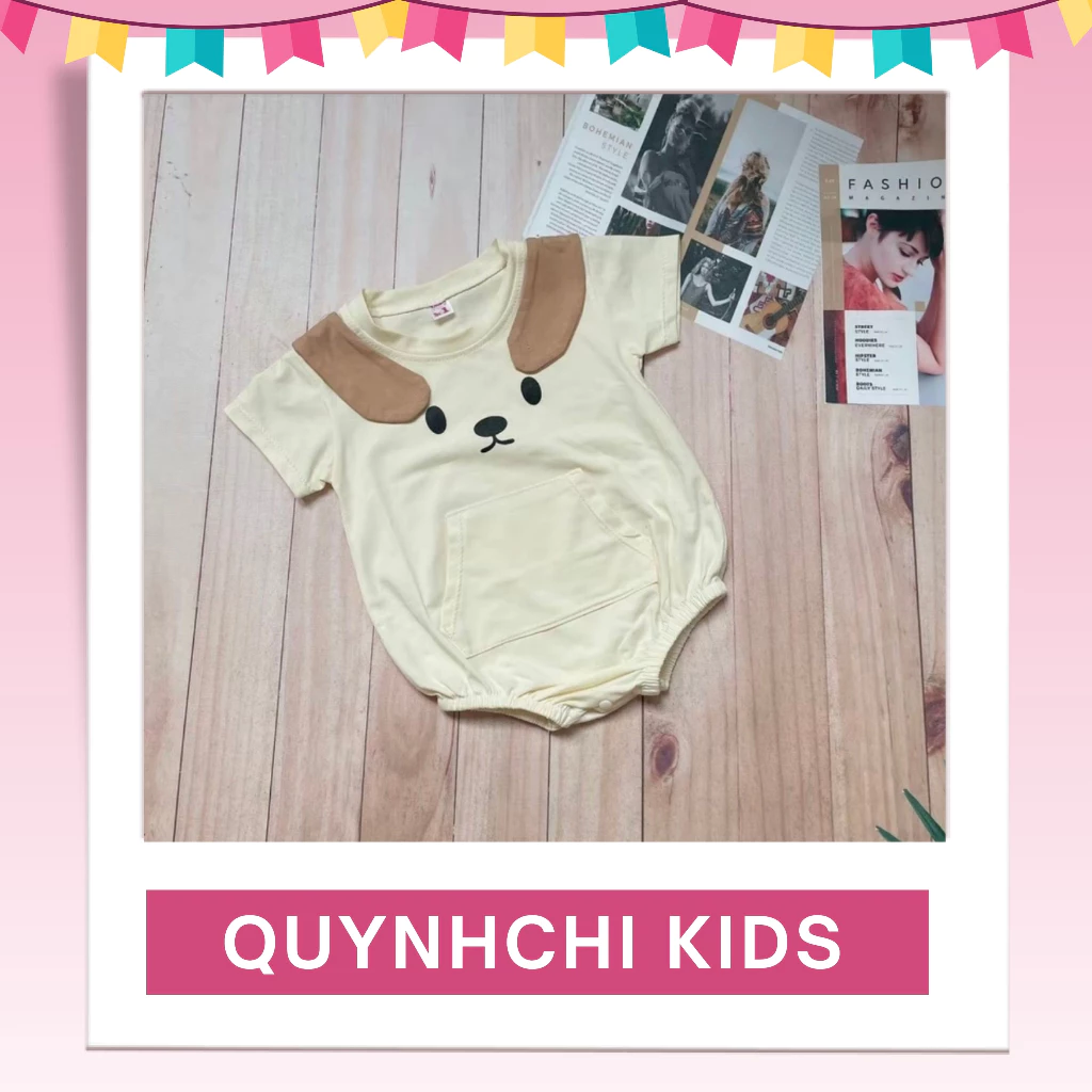 Body chip tai cún vắt vai cho bé trai bé gái, Bodysuit cho bé chất liệu cotton mùa hè thoáng mát