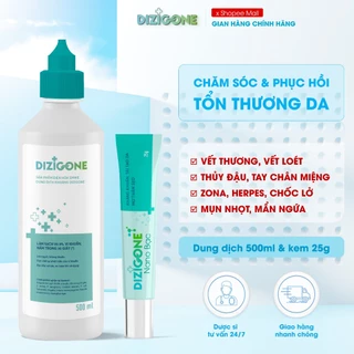 [COMBO] Dung dịch kháng khuẩn DIZIGONE 500ml & Kem DIZIGONE Nano Bạc 25g: Kháng khuẩn, tái tạo da, ngăn ngừa thâm sẹo