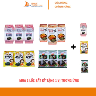 [MUA 1 LỐC TẶNG 1 GÓI] Rong Biển Ăn Liền Cho Bé, Nướng Dầu Oliu, Muối Hồng Himalaya, Kim Chi ( 3 gói *4 g/ 1 lốc)