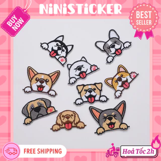 Iron Patch, Miếng Ủi Thêu Quần Áo, Sticker Vá Đồ Rách Hình Đầu Chó Corgi Husky Đáng Yêu Ninisticker