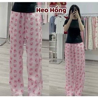 Quần Dài Hoạt Hình Nữ, Quần Ngủ Ống Rộng Hình Chú Heo Cute 0020