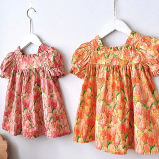 Váy bé gái babydoll hoa tulip bèo ngực bé gái 1-6t (9-26kg) N022