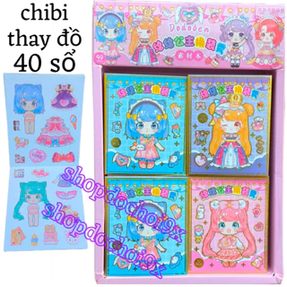 Hộp 40 bộ sổ sticker chibi thay đồ , sticker công chúa thay đồ chibi mới