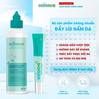 [COMBO Nấm da/hắc lào] Dung dịch kháng khuẩn DIZIGONE 300ml & Kem DIZIGONE Nano Bạc 25g: Sạch nấm, giảm ngứa, tái tạo da