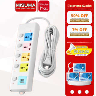 Ổ Cắm Điện MISUMA Công Suất 2500W Chống Giật 2 Cổng USB Đa Năng Dây Dài 4M Chống Cháy Công Tắc An Toàn Bảo Hành 12 Tháng