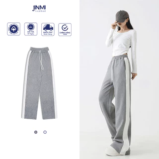 Quần ống rộng Lưng Cao Dây Rút Jinmi vải nỉ mịn lì Phối Viền Form Suông Unisex JM26