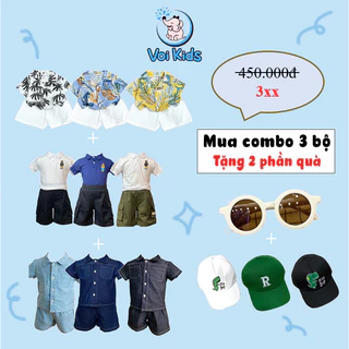 [Tặng 1 kính + 1 mũ] Combo 3 bộ quần áo gồm 1 bộ sơ mi đũi họa tiết đi biển + 1 set áo polo, quần kaki + 1 bộ bò giấy ph