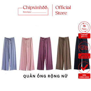 Quần Ống Rộng Nữ Vải Lụa Băng Mát Lạnh Loại Đẹp Siêu Hót Nhiều Màu, Cạp Cao Lên Form Xinh M79