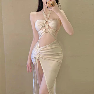 váy đầm maxi body màu nude sang chảnh