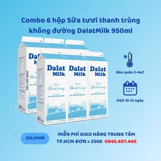 Combo 6 Hộp Sữa Tươi Thanh Trùng Dalatmilk Không đường 950ml