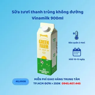 Sữa Tươi Thanh Trùng Vinamilk Greenfarm không đường 900ml