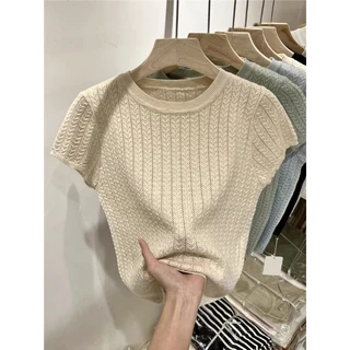 [ SẴN SIZE M ]  Áo len ngắn tay vải mỏng mát thoáng Hàn Quốc - Phong cách Hàn Quốc đầy thu hút