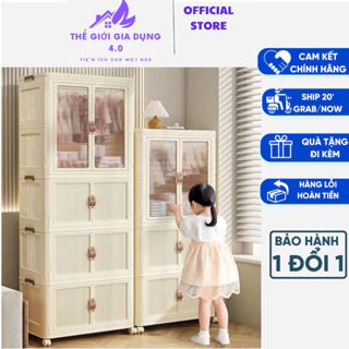 Tủ quần áo gấp gọn cho bé, tủ nhựa có bánh xe 360, cửa nhựa trong suốt khóa nam châm dễ tháo lắp