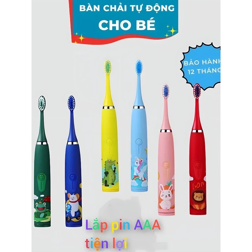 Bàn chải điện cho bé 4 chế độ đánh sạch răng, chải tự động lông bàn chải mềm không đau lợi, Dành cho các bé từ 2t