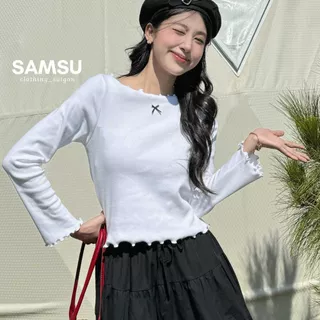 Áo thun nữ cổ thuyền tay dài đính nơ phong cách Hàn Quốc chất thun co dãn tôn dáng Samsu.clothing_saigon