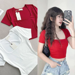 Áo thun ngắn tay cổ vuông 🍫🍫🍫u998 Áo Croptop CỔ VUÔNG TAY NGẮN Phong Cách, Áo kiểu nữ chất vải tốt mặc đẹp