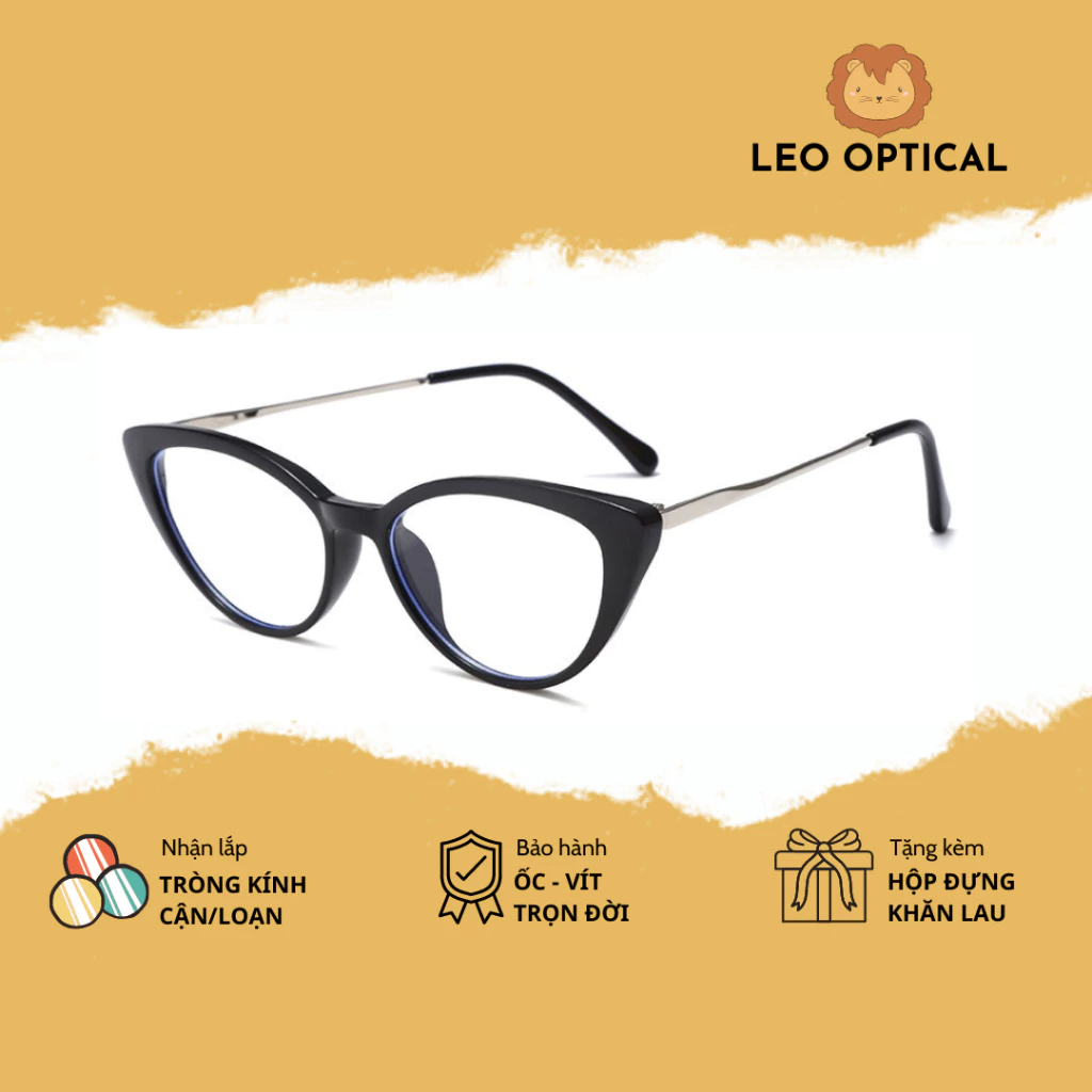 Kính mắt mèo dáng nhỏ thanh mảnh thời trang chống ánh sáng xanh LEO OPTICAL 9286
