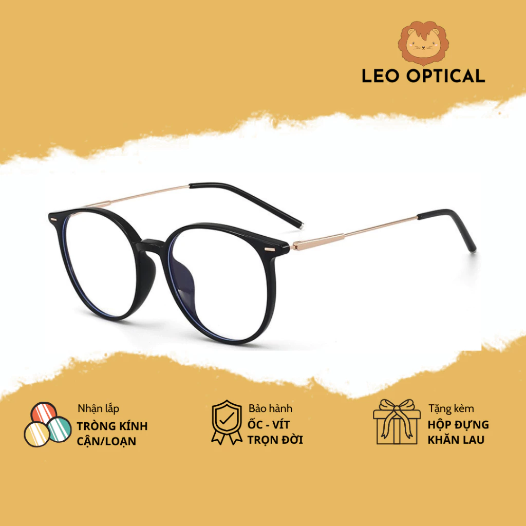 Kính mắt tròn bầu cỡ to ulzzang Hàn Quốc chống ánh sáng xanh LEO OPTICAL 83083