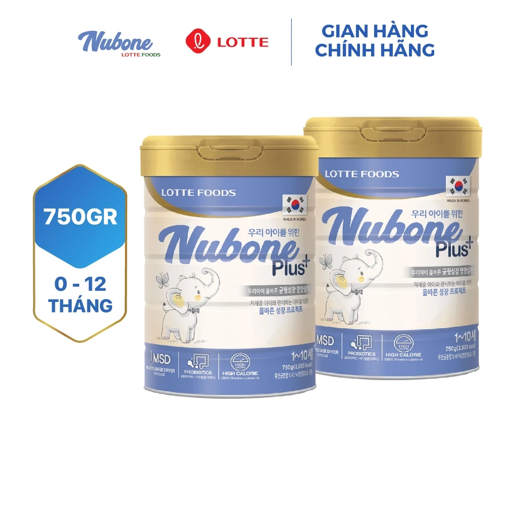 Combo 2 lon sữa bột Nubone Lotte Foods Plus+ 750g (1 - 10 tuổi)