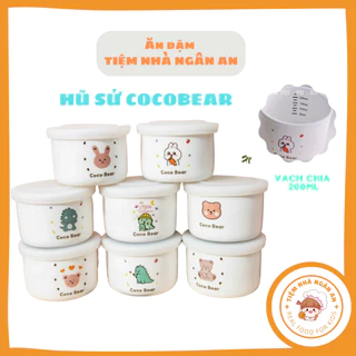 Hũ sứ chia vạch Coco Bear đựng đồ ăn dặm, trữ đông đồ ăn cho bé, dung tích 200ml